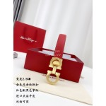 Ferragamo Calf Leather Gold Buckle 25mm New Belt For Women Red
