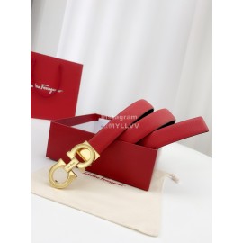 Ferragamo Calf Leather Gold Buckle 25mm New Belt For Women Red