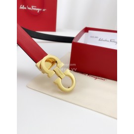 Ferragamo Calf Leather Gold Buckle 25mm New Belt For Women Red