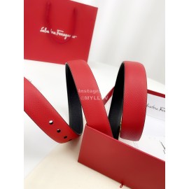 Ferragamo Calf Leather Gold Buckle 25mm New Belt For Women Red