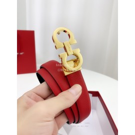 Ferragamo Calf Leather Gold Buckle 25mm New Belt For Women Red
