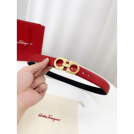 Ferragamo Calf Leather Gold Buckle 25mm New Belt For Women Red