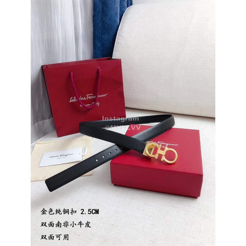 Ferragamo Black Calf Leather Gold Buckle 25mm New Belt For Women 