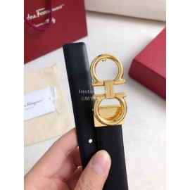 Ferragamo Black Calf Leather Gold Buckle 25mm New Belt For Women 