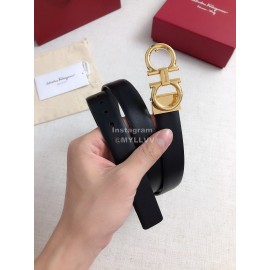 Ferragamo Black Calf Leather Gold Buckle 25mm New Belt For Women 