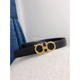 Ferragamo Black Calf Leather Gold Buckle 25mm New Belt For Women 