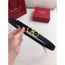 Ferragamo Black Calf Leather Gold Buckle 25mm New Belt For Women 