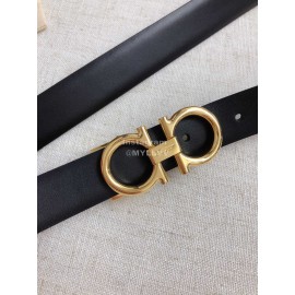 Ferragamo Black Calf Leather Gold Buckle 25mm New Belt For Women 