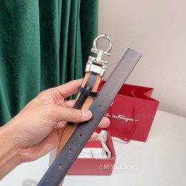 Ferragamo Fashion Calf Leather Crystal Buckle 15mm Belt For Women Black