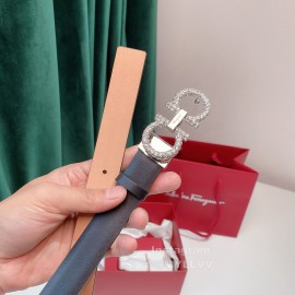 Ferragamo Fashion Calf Leather Crystal Buckle 15mm Belt For Women Black