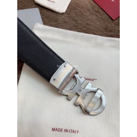 Ferragamo Embossed Cowhide Pure Copper Silver Buckle 35mm Belt For Men Black