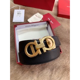 Ferragamo Embossed Cowhide Pure Copper Gold Buckle 35mm Belt For Men 