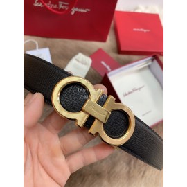 Ferragamo Embossed Cowhide Pure Copper Gold Buckle 35mm Belt For Men 