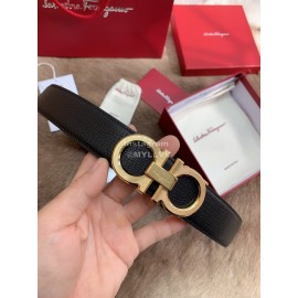 Ferragamo Embossed Cowhide Pure Copper Gold Buckle 35mm Belt For Men 