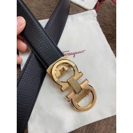 Ferragamo Embossed Cowhide Pure Copper Gold Buckle 35mm Belt For Men 