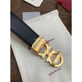 Ferragamo Embossed Cowhide Pure Copper Gold Buckle 35mm Belt For Men 