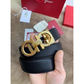 Ferragamo Embossed Cowhide Pure Copper Gold Buckle 35mm Belt For Men 