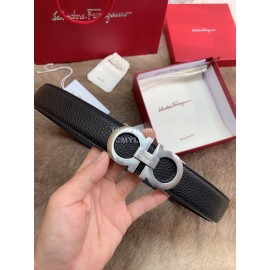 Ferragamo New Embossed Cowhide Pure Copper Silver Buckle 35mm Belt For Men 