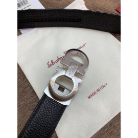 Ferragamo New Embossed Cowhide Pure Copper Silver Buckle 35mm Belt For Men 