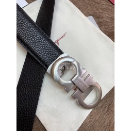 Ferragamo New Embossed Cowhide Pure Copper Silver Buckle 35mm Belt For Men 