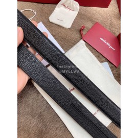 Ferragamo New Embossed Cowhide Pure Copper Silver Buckle 35mm Belt For Men 