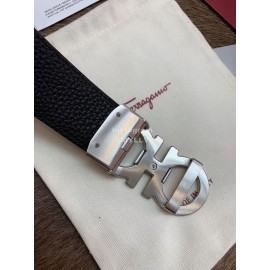 Ferragamo New Embossed Cowhide Pure Copper Silver Buckle 35mm Belt For Men 