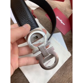 Ferragamo New Embossed Cowhide Pure Copper Silver Buckle 35mm Belt For Men 