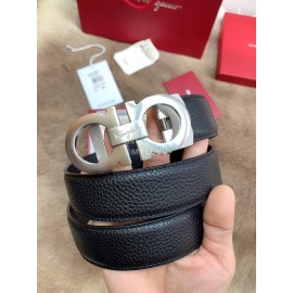 Ferragamo New Embossed Cowhide Pure Copper Silver Buckle 35mm Belt For Men 