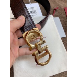 Ferragamo Wine Red Embossed Cowhide Pure Copper Buckle 35mm Belt For Men