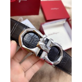 Ferragamo Black Embossed Cowhide Pure Copper Buckle 35mm Belt For Men