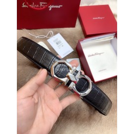 Ferragamo Black Embossed Cowhide Pure Copper Buckle 35mm Belt For Men