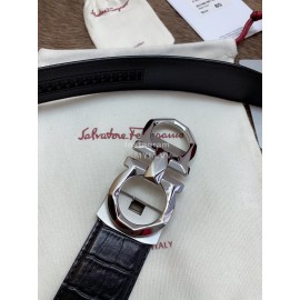 Ferragamo Black Embossed Cowhide Pure Copper Buckle 35mm Belt For Men