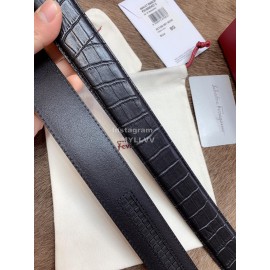 Ferragamo Black Embossed Cowhide Pure Copper Buckle 35mm Belt For Men