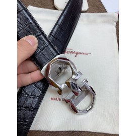 Ferragamo Black Embossed Cowhide Pure Copper Buckle 35mm Belt For Men