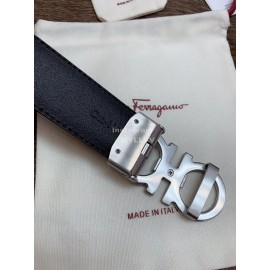 Ferragamo Black Embossed Cowhide Pure Copper Buckle 35mm Belt For Men