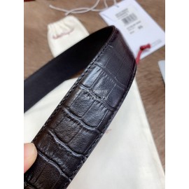 Ferragamo Black Embossed Cowhide Pure Copper Buckle 35mm Belt For Men