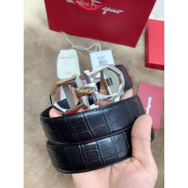 Ferragamo Black Embossed Cowhide Pure Copper Buckle 35mm Belt For Men