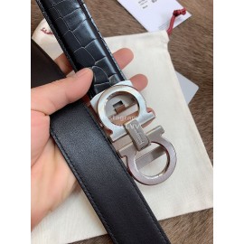 Ferragamo Embossed Cowhide Pure Copper Buckle 35mm Belt For Men