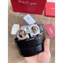 Ferragamo Embossed Cowhide Pure Copper Buckle 35mm Belt For Men