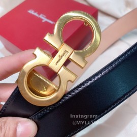 Ferragamo Black Calf Leather Gold Buckle 35mm Belt For Men