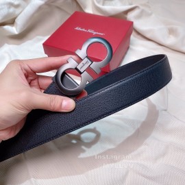 Ferragamo Black Calf Leather Gun Color Buckle 35mm Belt For Men
