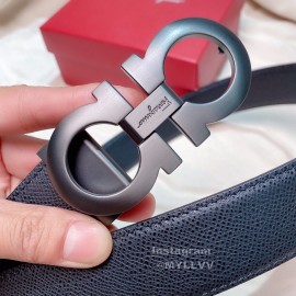 Ferragamo Black Calf Leather Gun Color Buckle 35mm Belt For Men