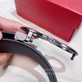 Ferragamo Black Calf Leather Gun Color Buckle 35mm Belt For Men