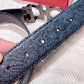 Ferragamo Black Calf Leather Gun Color Buckle 35mm Belt For Men