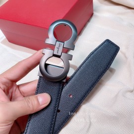 Ferragamo Black Calf Leather Gun Color Buckle 35mm Belt For Men