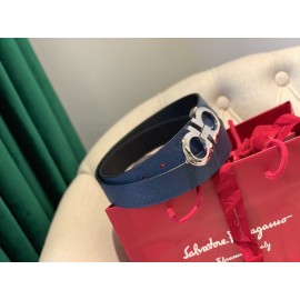 Ferragamo Calf Leather Pure Copper Buckle 35mm Belt For Men Blue