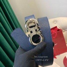 Ferragamo Calf Leather Pure Copper Buckle 35mm Belt For Men Blue