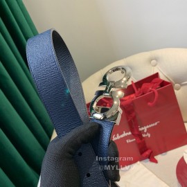Ferragamo Calf Leather Pure Copper Buckle 35mm Belt For Men Blue