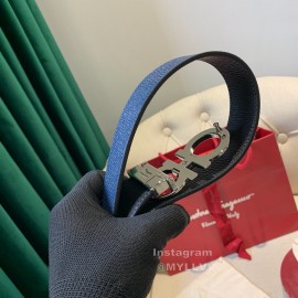 Ferragamo Calf Leather Pure Copper Buckle 35mm Belt For Men Blue