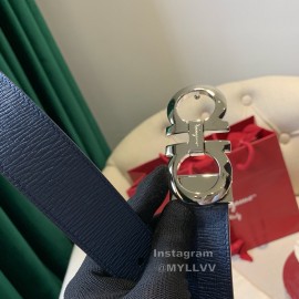 Ferragamo Calf Leather Pure Copper Buckle 35mm Belt For Men Blue